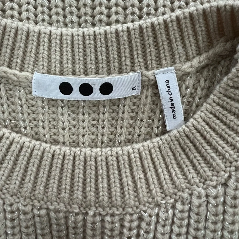Three Dots Metallic Sleeveless Sweater Knit Tunic in Oatmeal/Silver, size XS